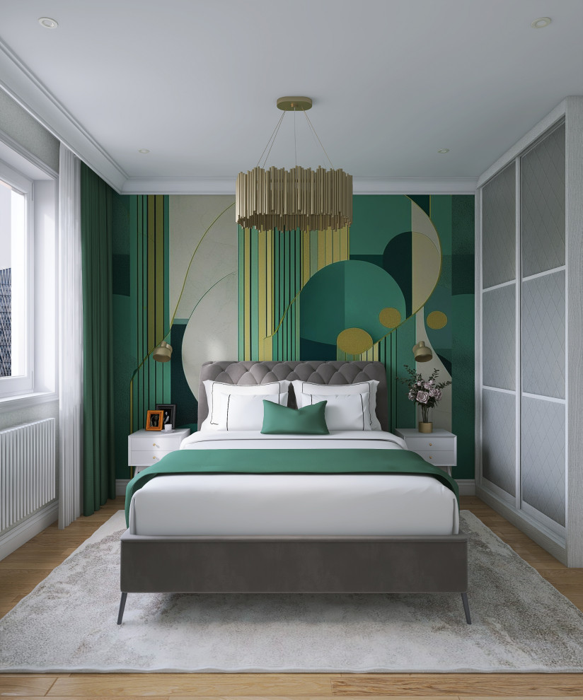 Обложка проекта: Проект спальни с яркими акцентами для молодой пары