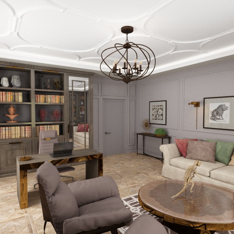 Гостиная и библиотека для частного дома на Широкой речке