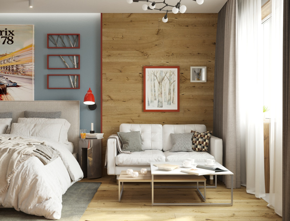 Брутальный, но нежный лофт в интерьере спальни-гостиной