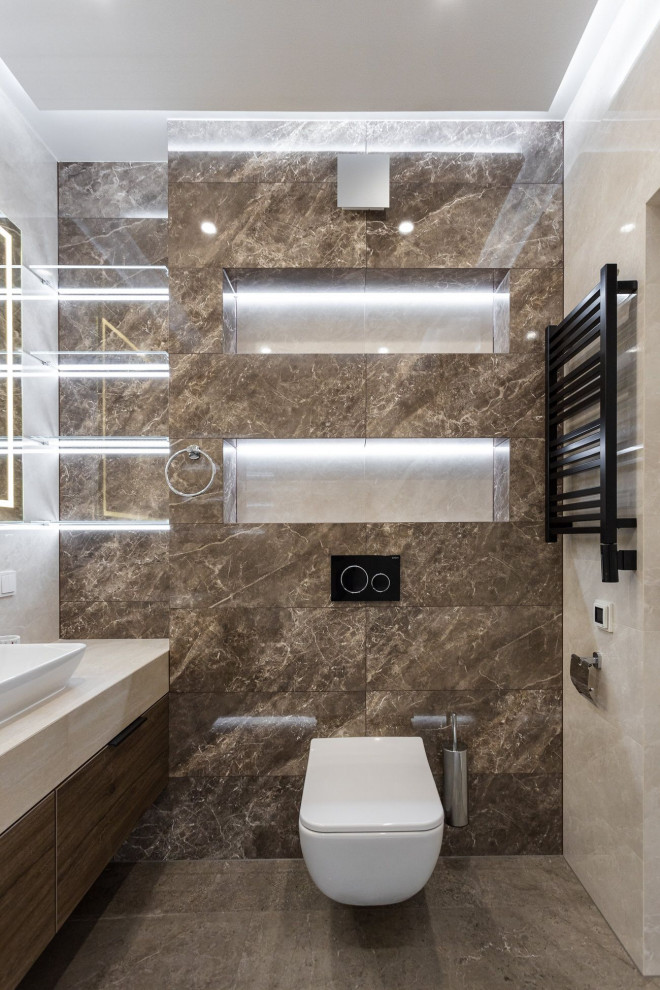 Дизайн ванной комнаты в светлых тонах квартиры в квартире в Москве