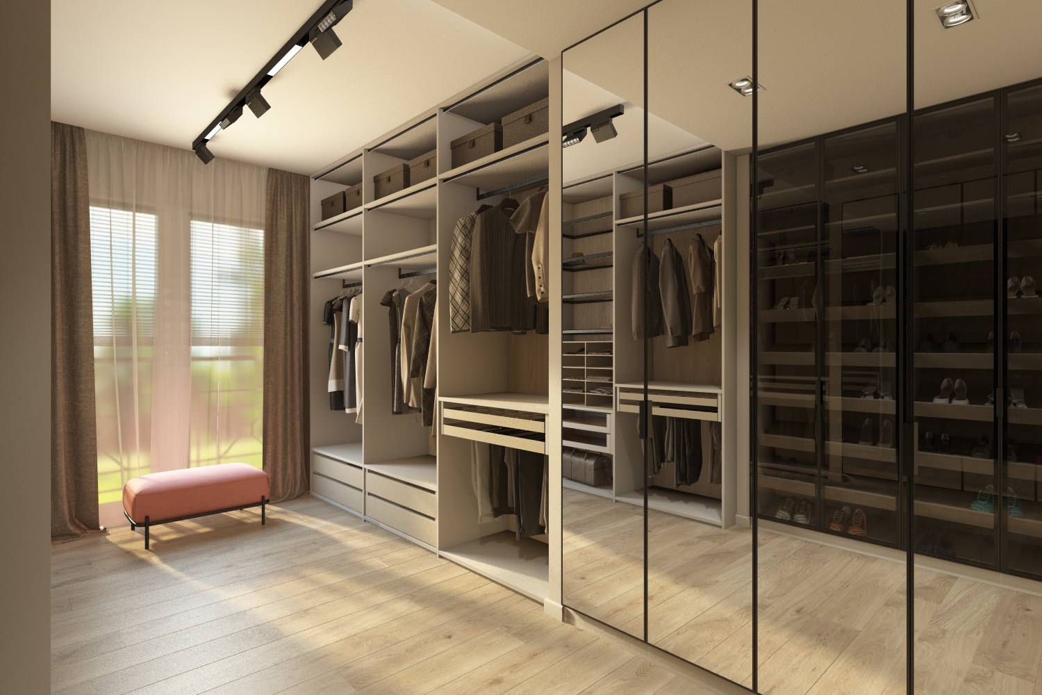 Спальня и гардеробная в индивидуальном жилом доме пос. Ново-Дорожный