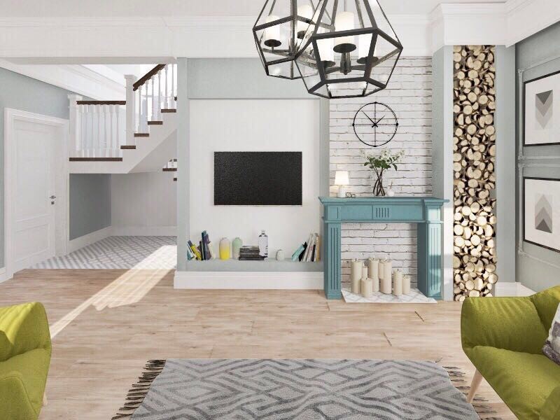 Дизайн гостиной и ванной комнаты в коттедже (Тополиная роща)