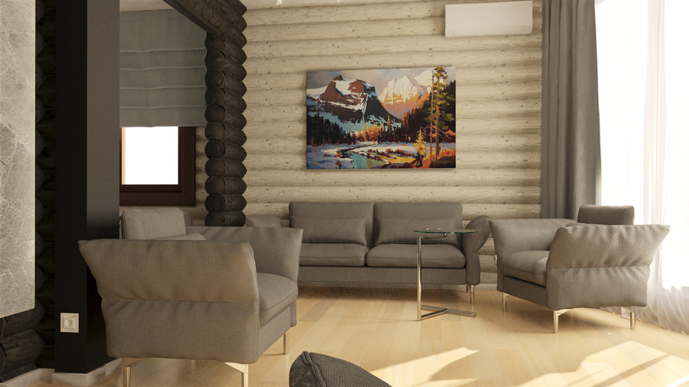 Современный интерьер в срубовом доме