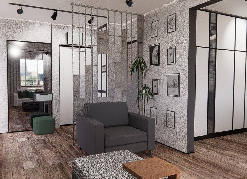 Графичный интерьер с элементами брутализма