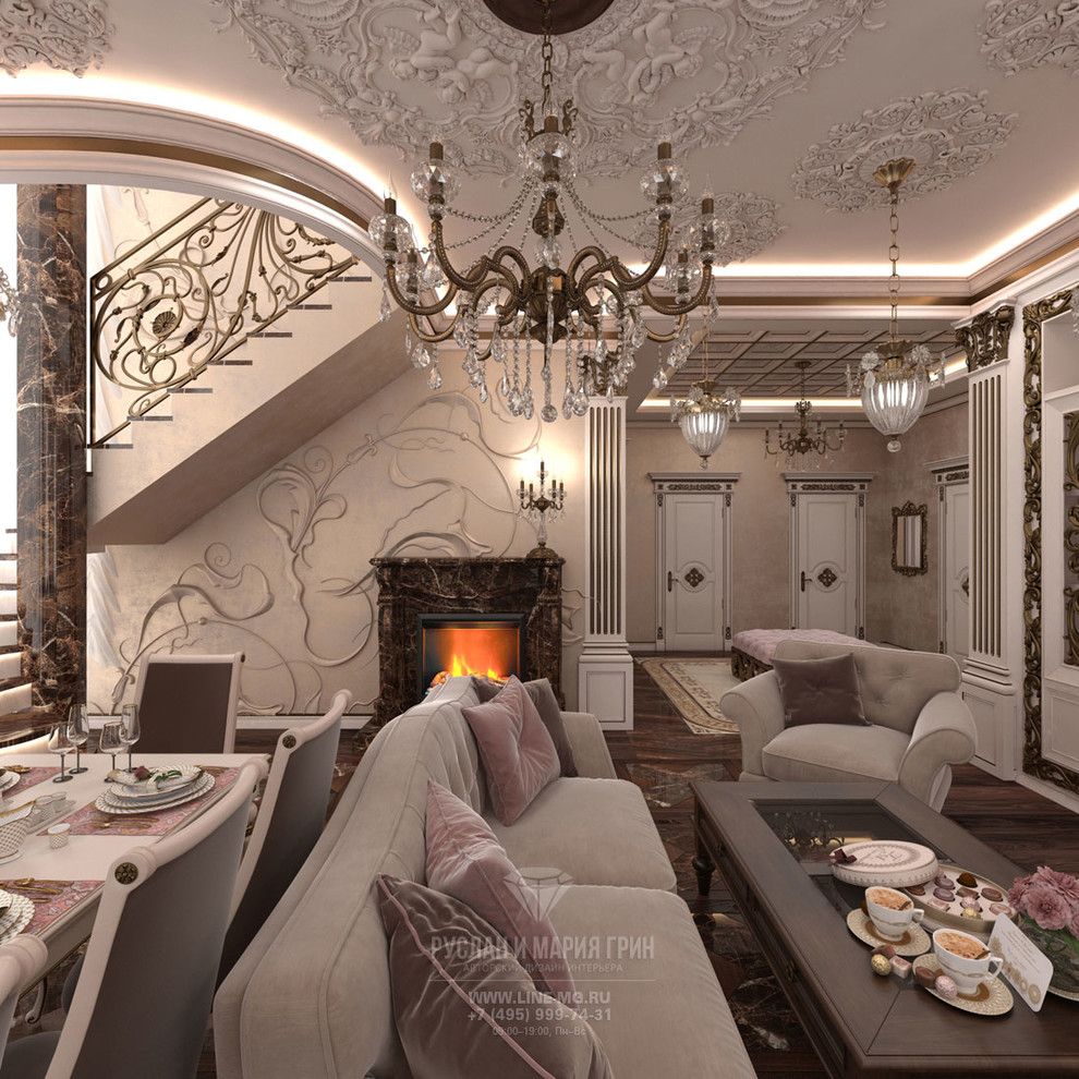 ДИЗАЙН ГОСТИНОЙ В КЛАССИЧЕСКОМ СТИЛЕ В ДОМЕ НА МОСФИЛЬМОВСКОЙ
