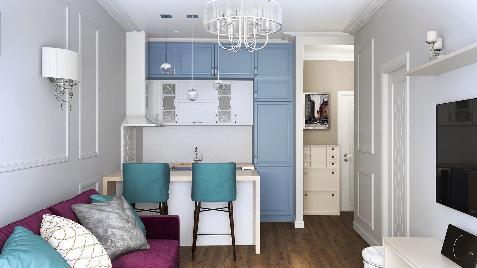 Дизайн интерьера однокомнатной квартиры: кухня-гостиная