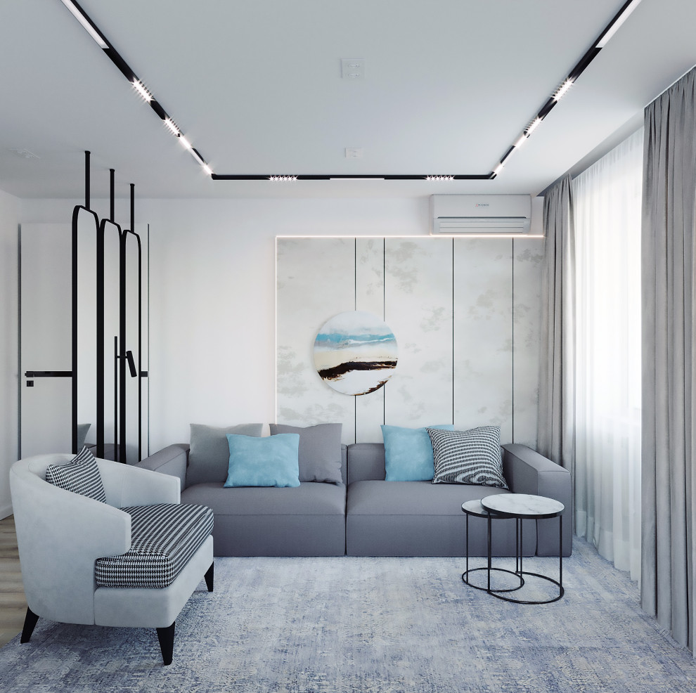 Гостиная с голубым акцентным цветом