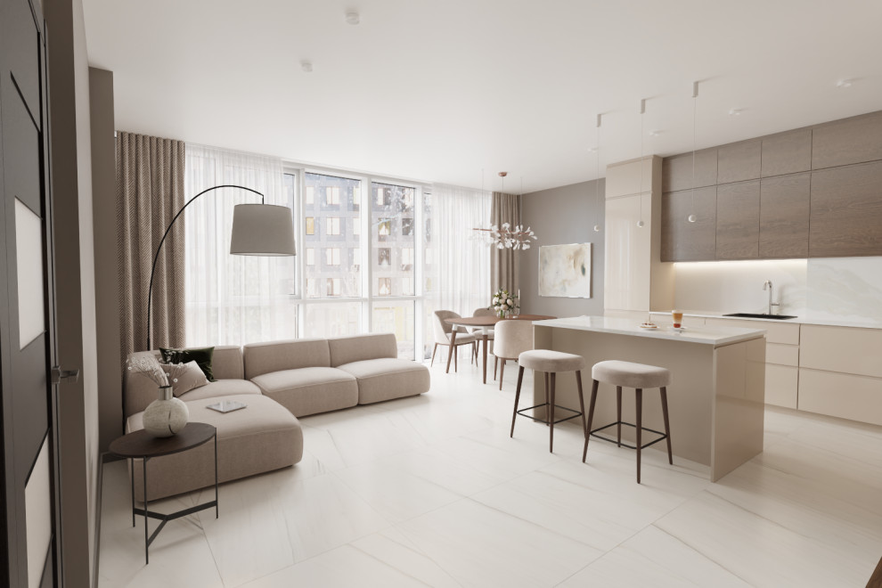 Обложка проекта: Переустройство кухни-гостиной в трехкомнатной квартире