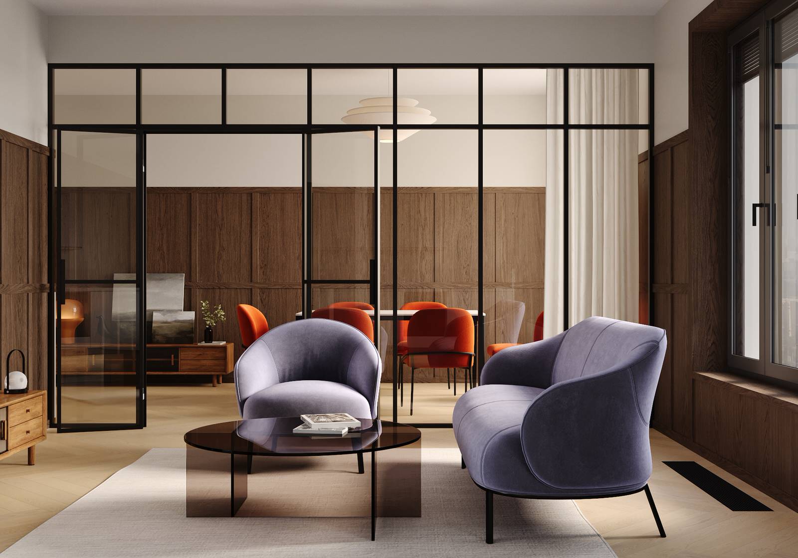 3д визуализация мягкой мебели в интерьерном окружении