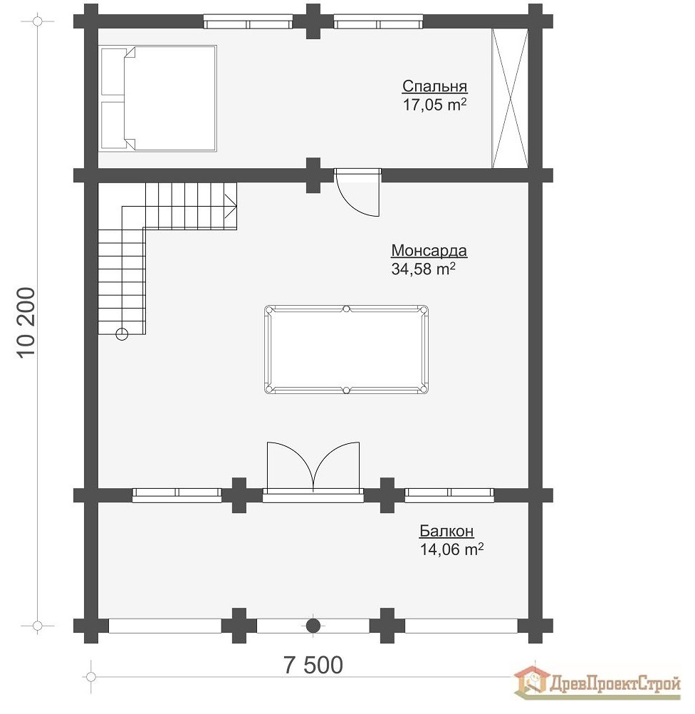 Дом из оцилиндрованных бревен 197,03м². Размеры 16800 х 10200. Проект № 304