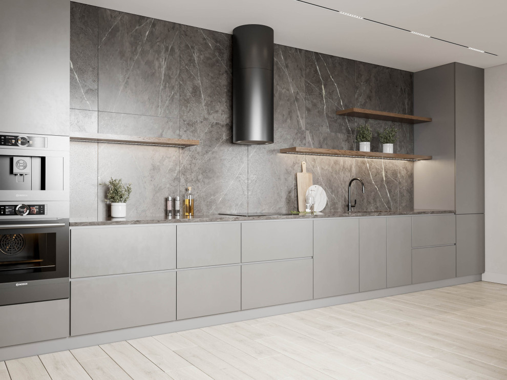 Гостиная и кухня в бежево-серых оттенках