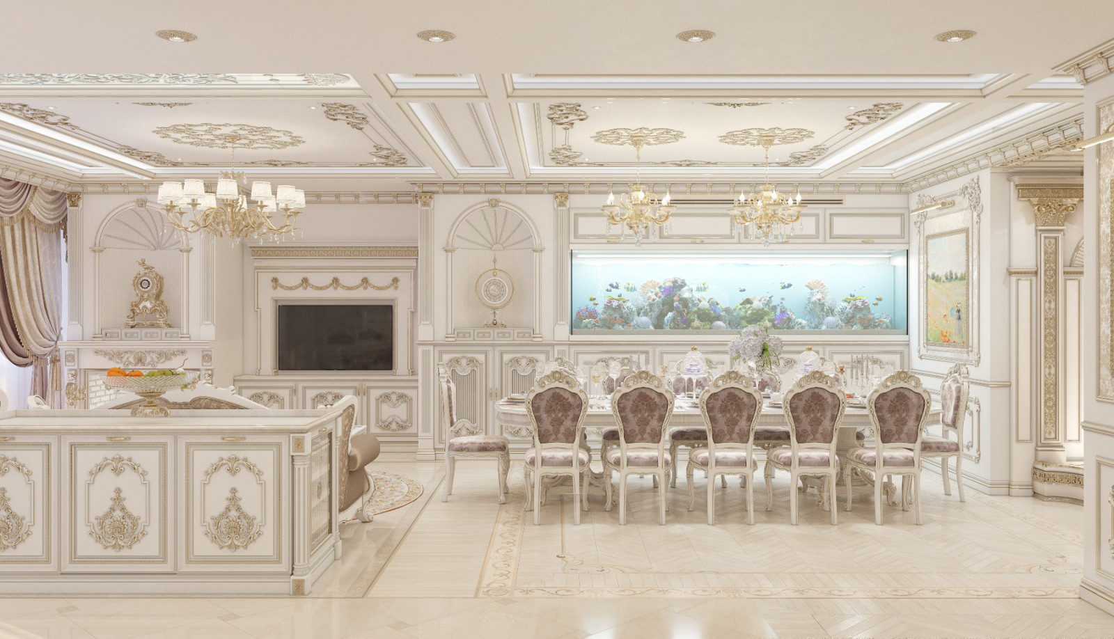 Проект "Дворянское гнездо", г. Новосибирск (блок кухни-гостиной)