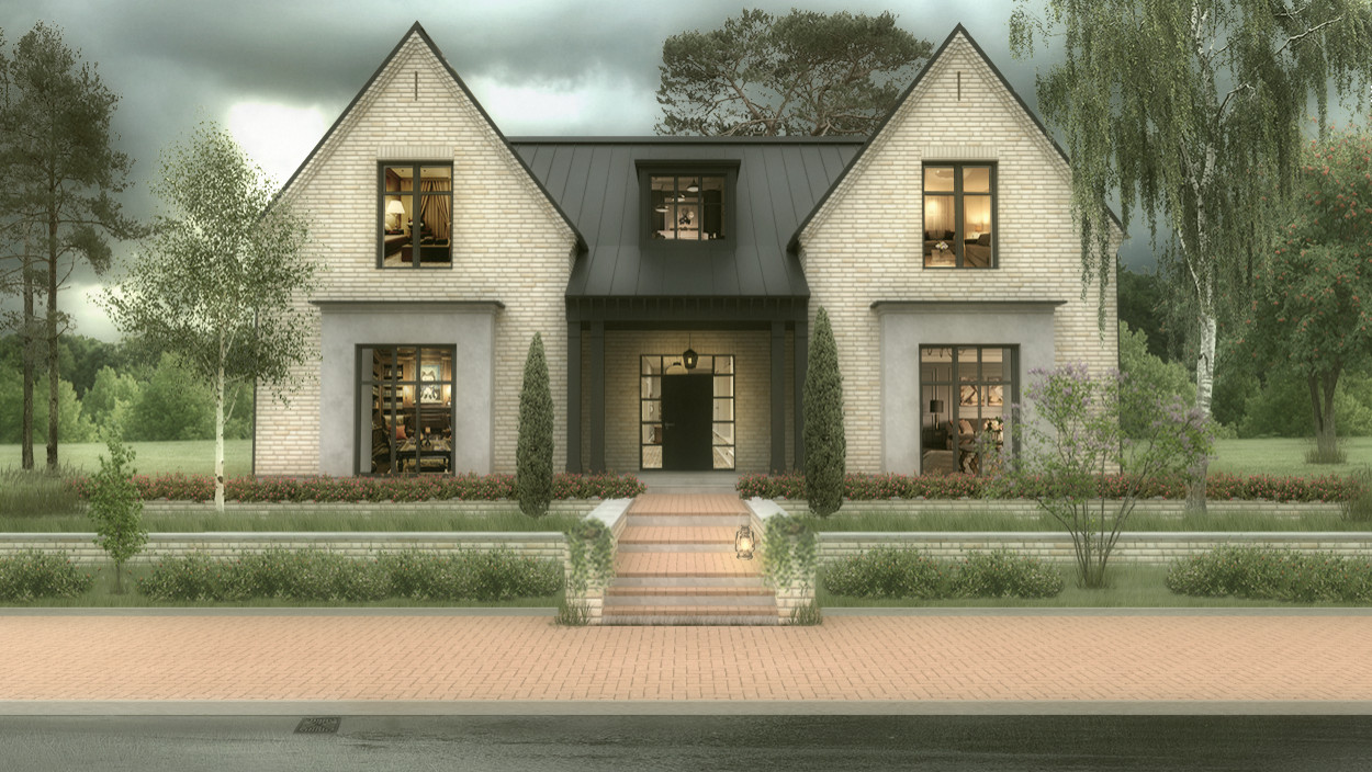 Обложка проекта: Экстерьер дома из кирпича в традиционном стиле.