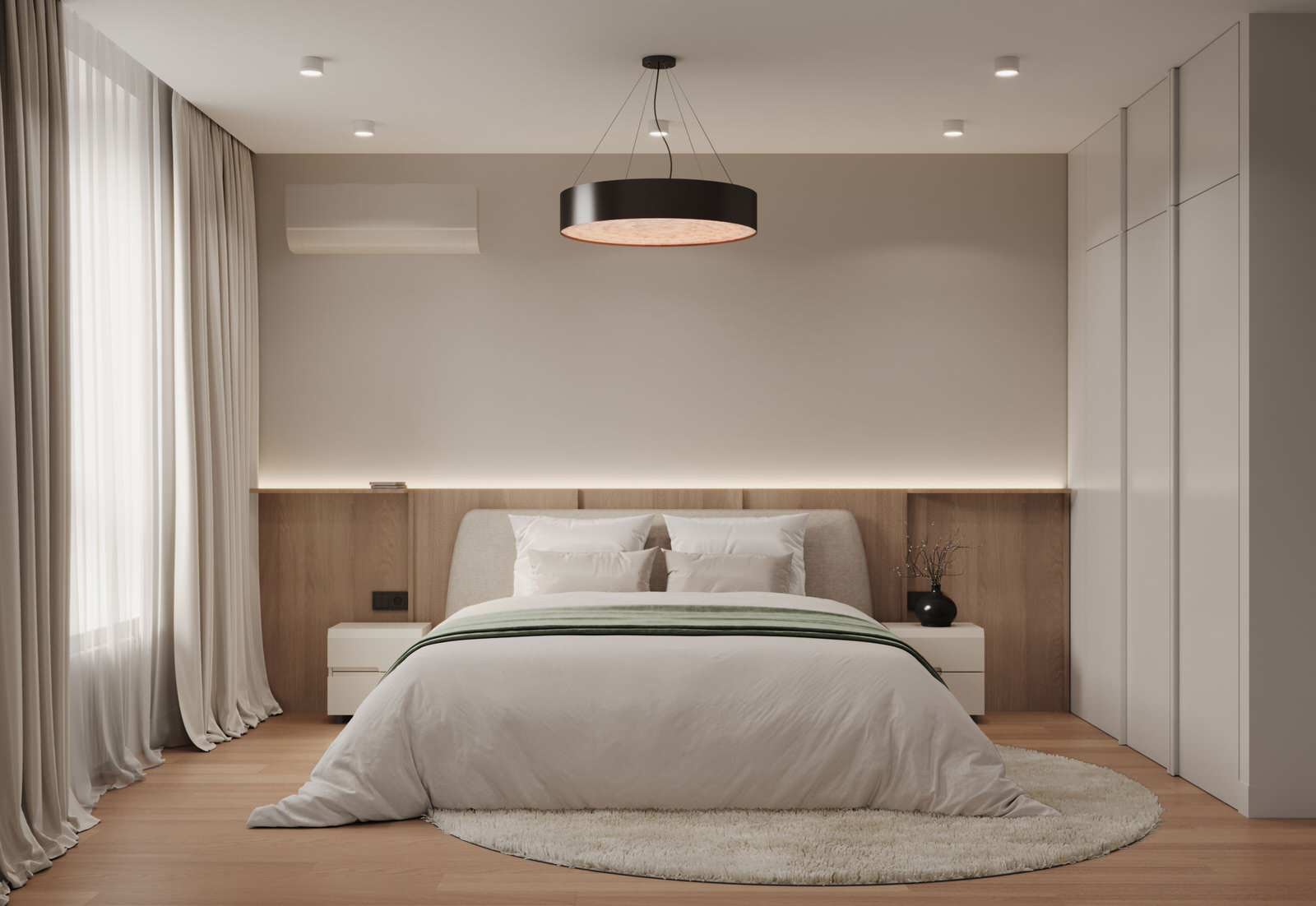 Современный интерьер с яркими акцентами и геометрическими формами