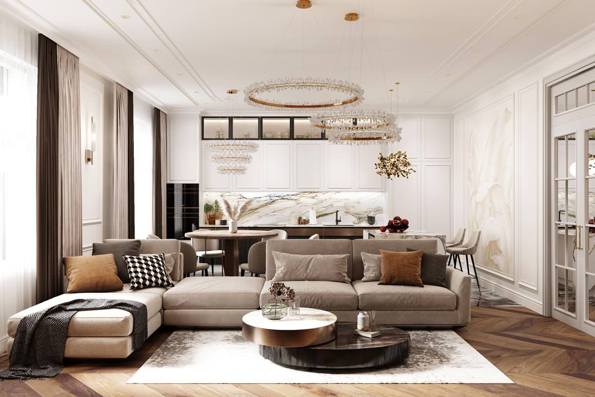 Обложка проекта: Роскошная современная классика для семьи с детьми в ЖК Русский Дом - 144 метра