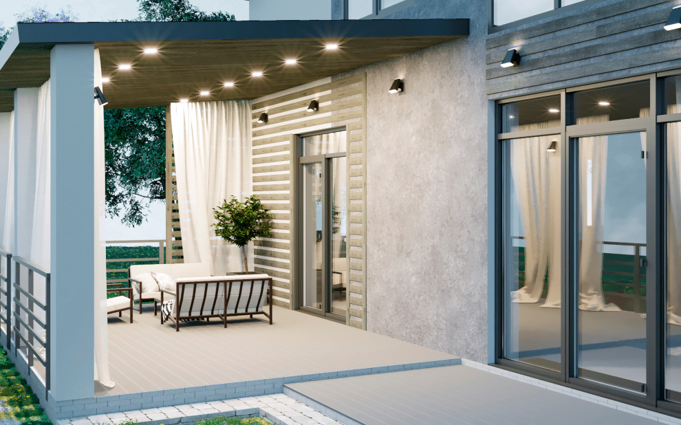 Интерьер дома, с мрамором и яркими акцентами