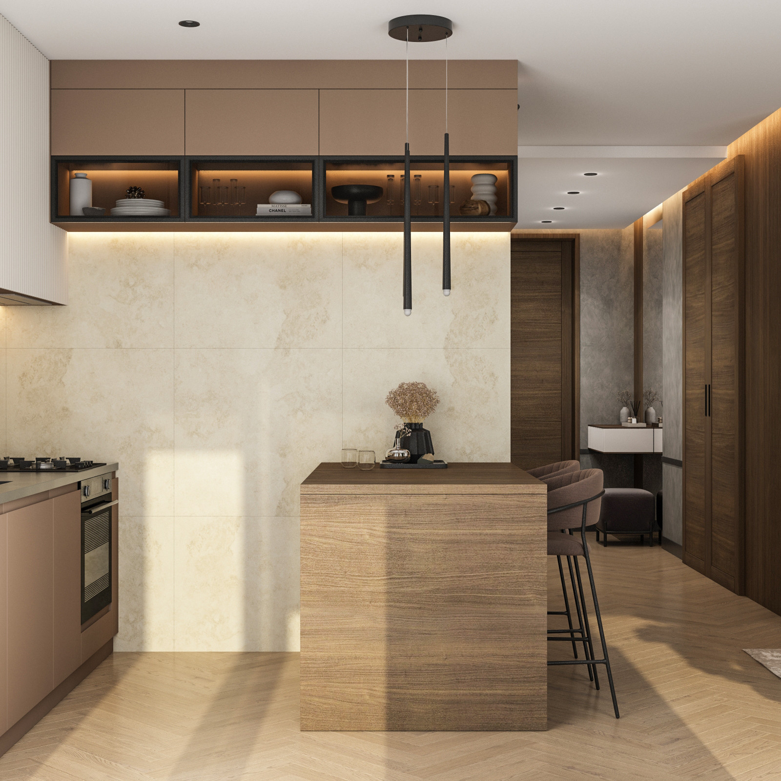 Гостиная и кухня в таунхаусе (Москва)