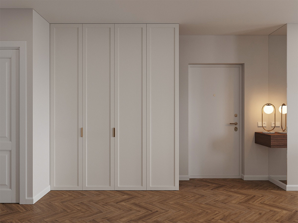 Неоклассический интерьер прихожей и кухни-гостиной