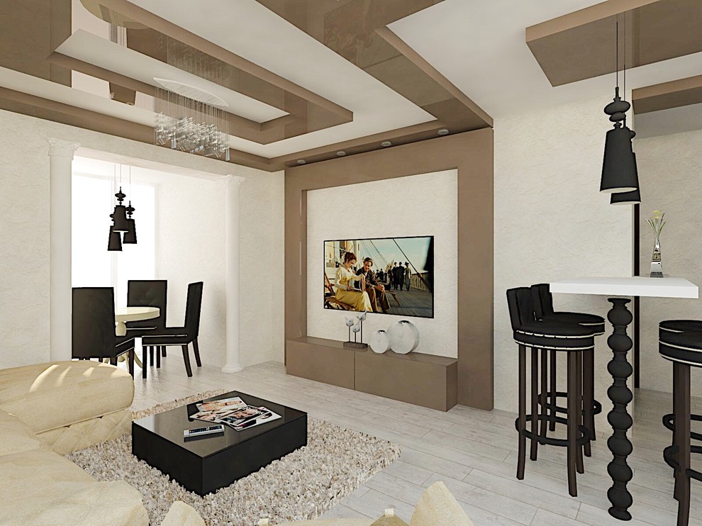 Объединение пространства коридора, кухни и гостиной