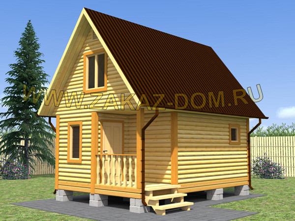 Баня из бруса с мансардой (4х6 м) - Проект № 2Б-8