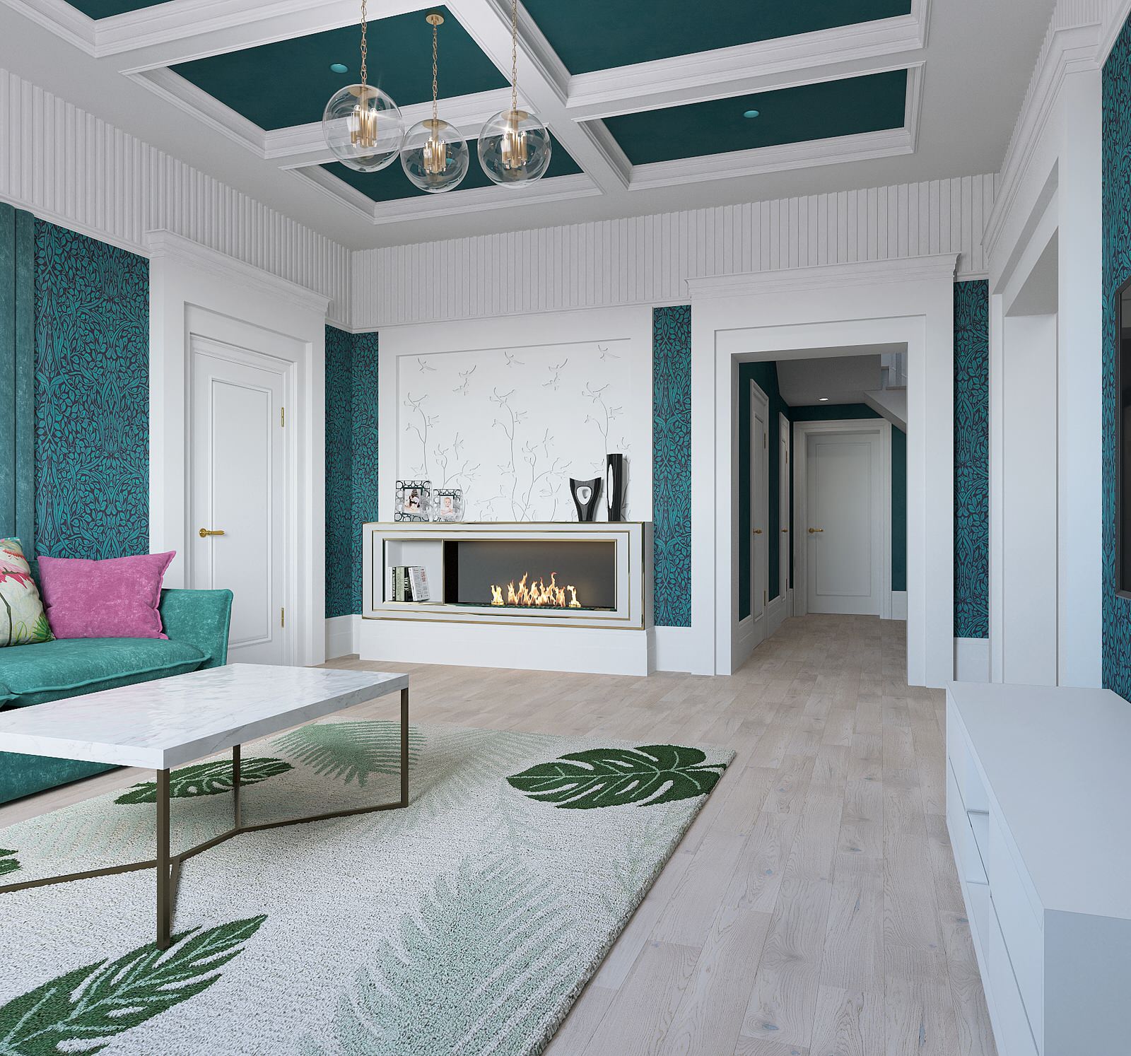 Гостиная с высокими потолками