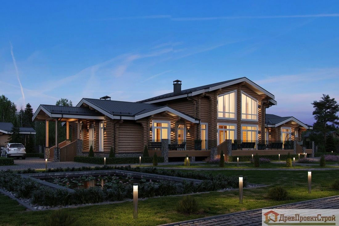 Дом из оцилиндрованных бревен 443,92м². Размеры 27400 х 15630.Проект № 307