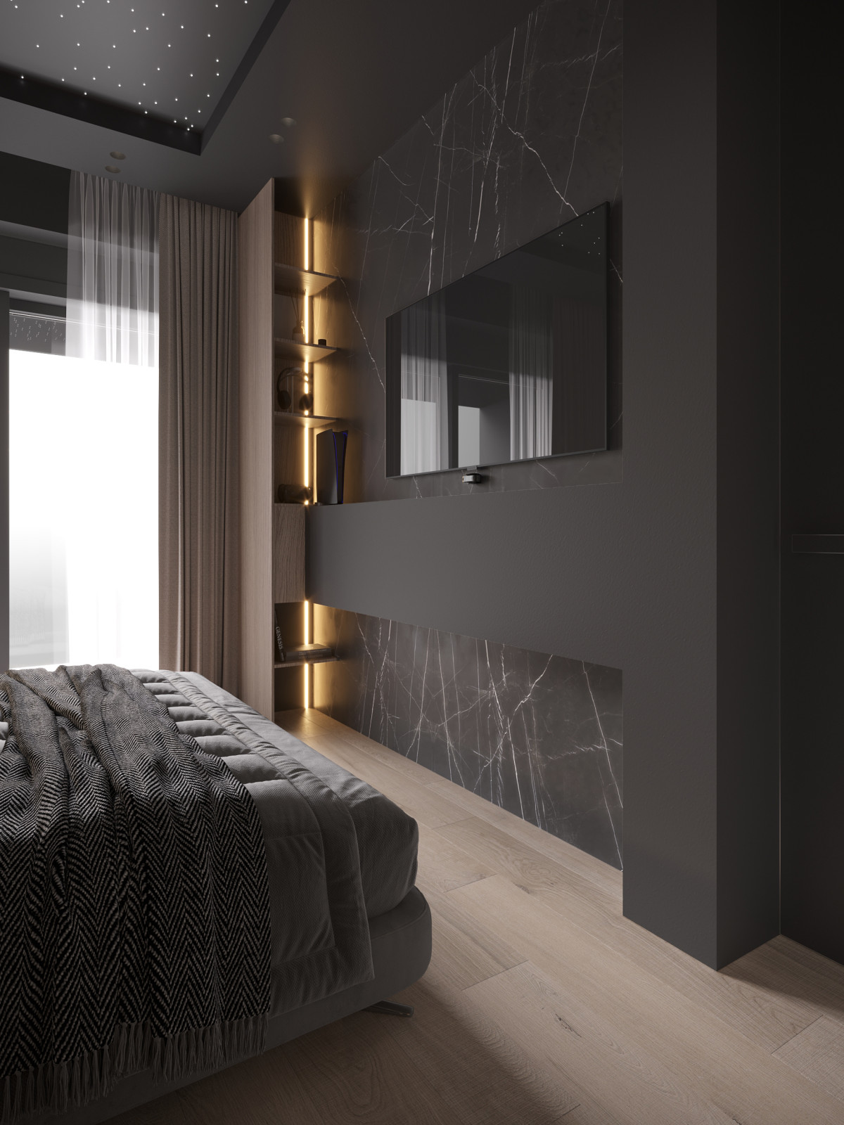 Дизайн проект однокомнатной квартиры в темных оттенках