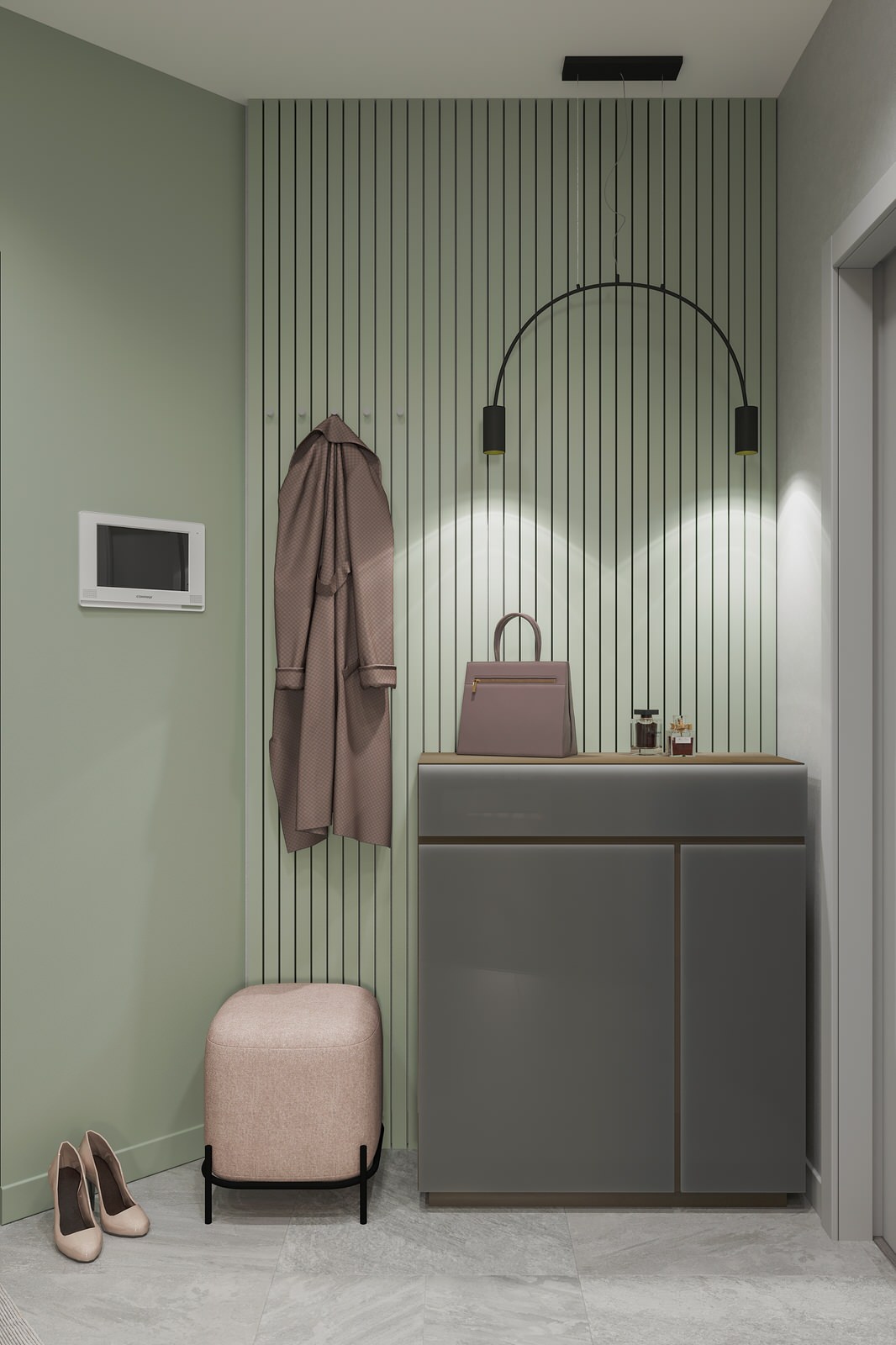 Прихожая с оливковой стеной