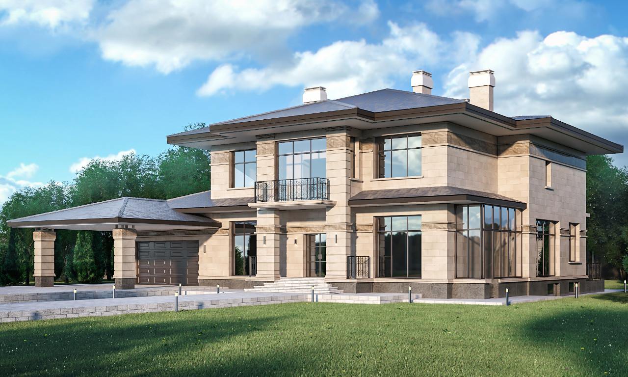 Фасад домовладения облицованный натуральным дагестанским камнем