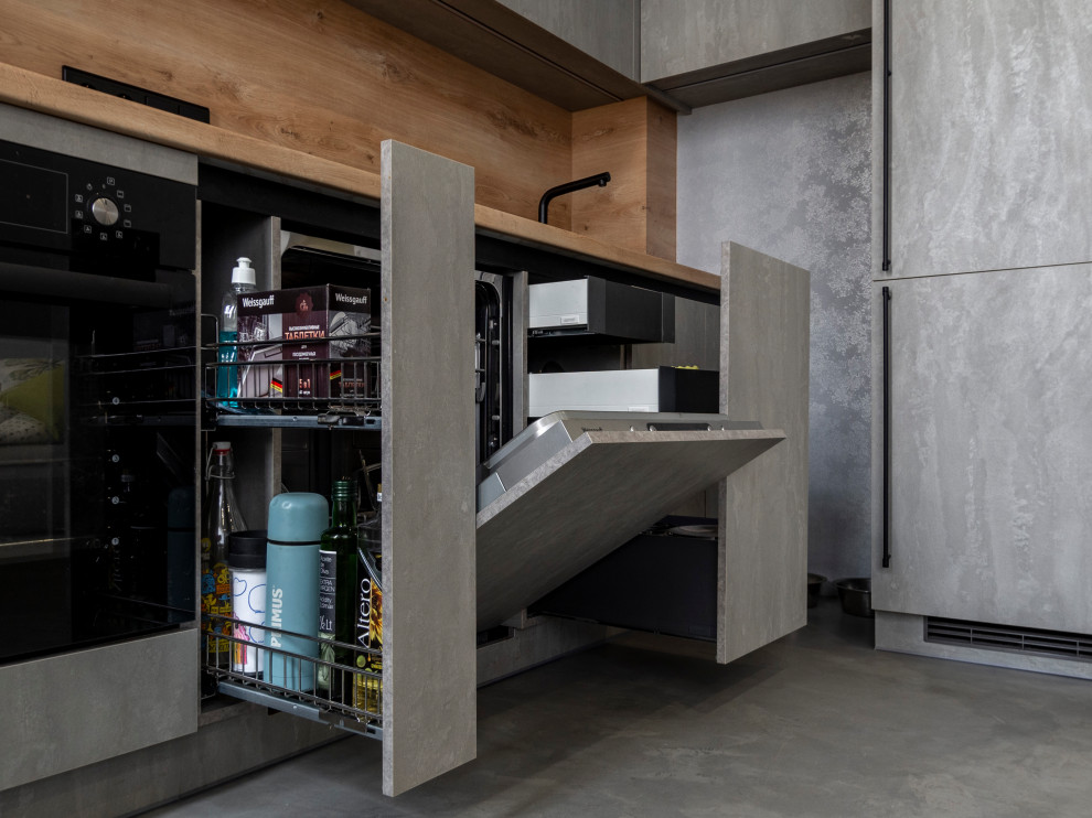 Элегантная минималистичная кухня в сером цвете