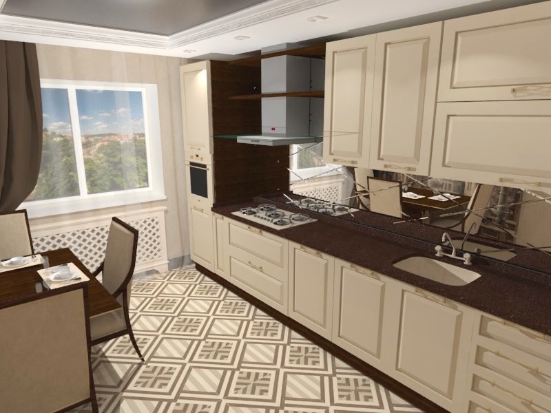 Кухня в благородных бежево-коричневых оттенках