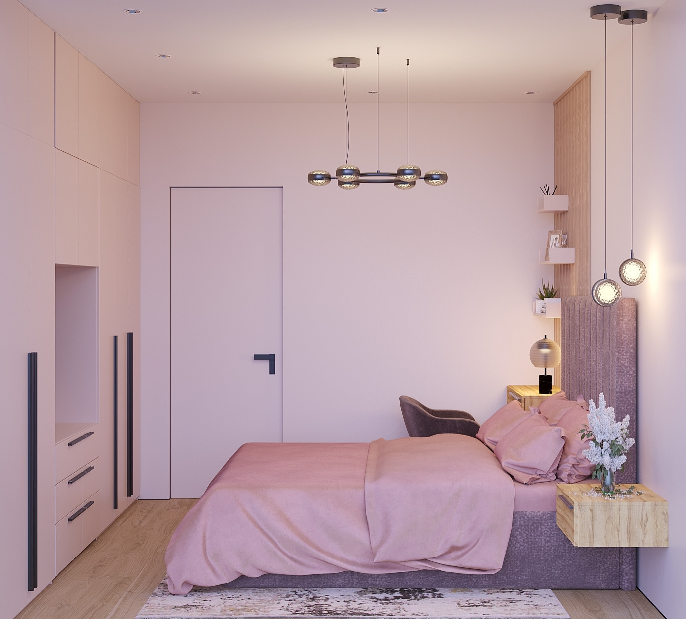 Спальня с дневным и вечерним сценариями освещения