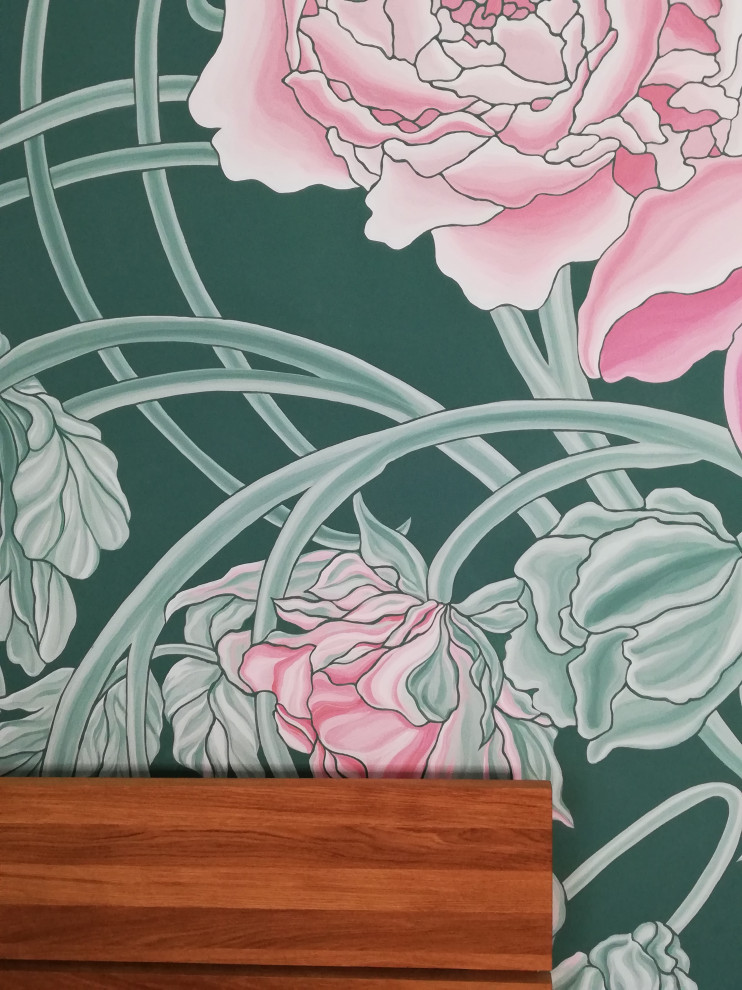 Дизайн проект комнаты для девочек. Роспись на стене в стиле Модерн