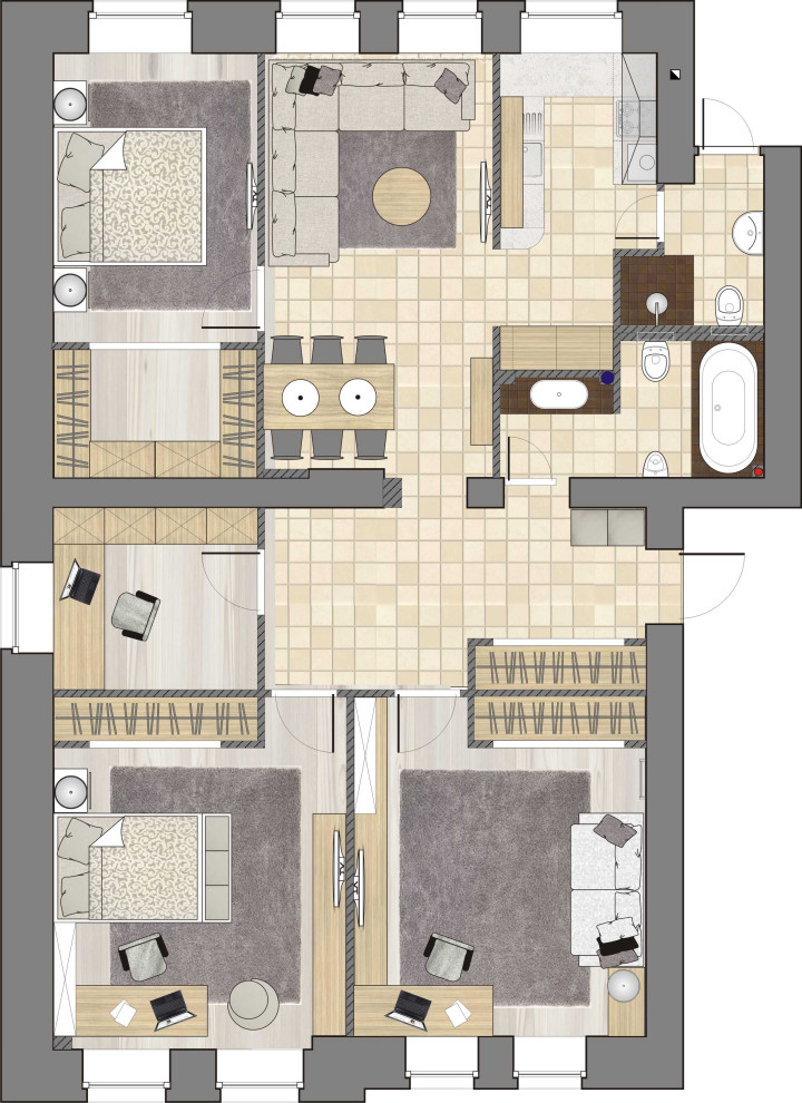 Обложка проекта: Варианты планировки пятикомнатной квартиры в доме 1910 года в Самаре