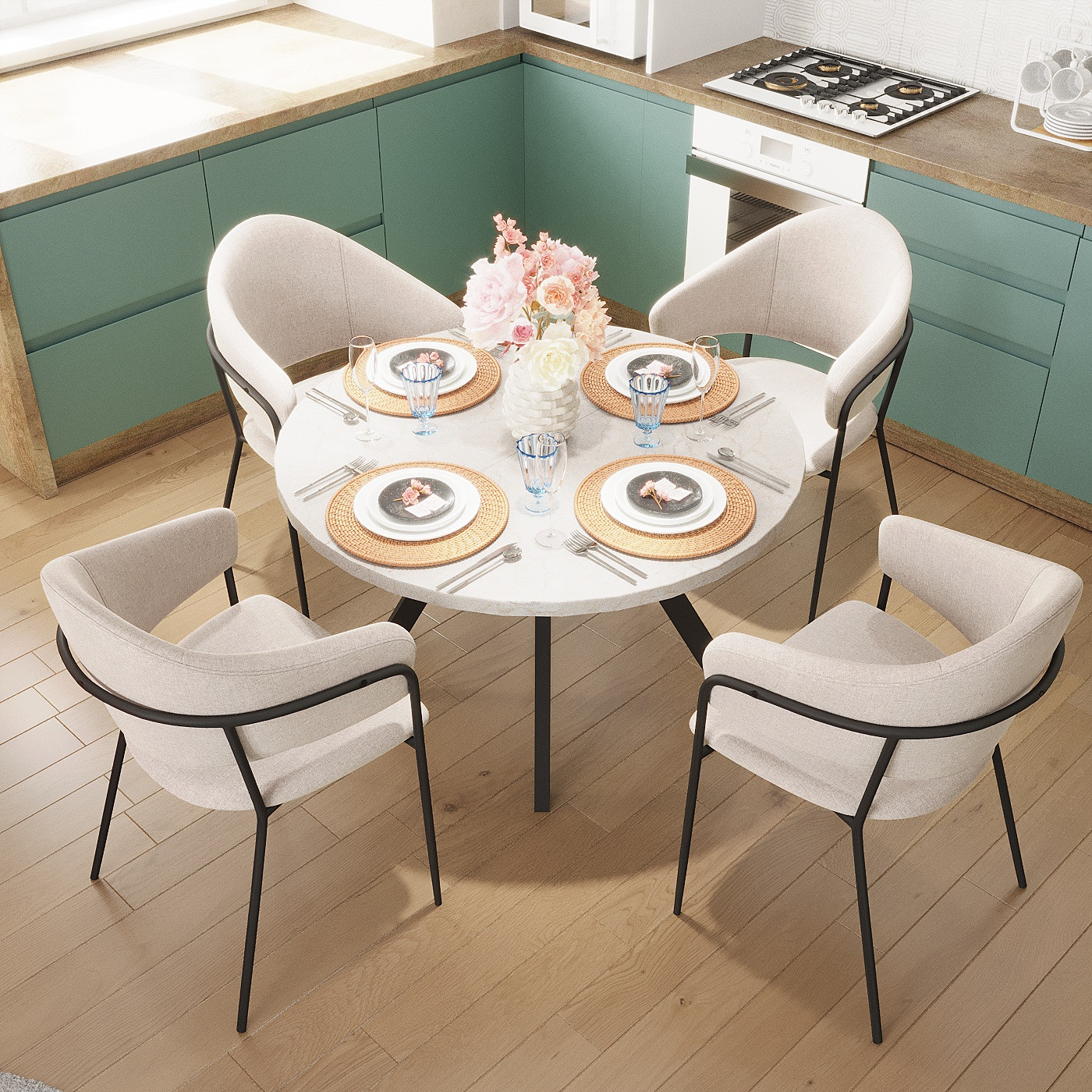 Кухня-гостиная 23  кв. м. в скандинавском стиле