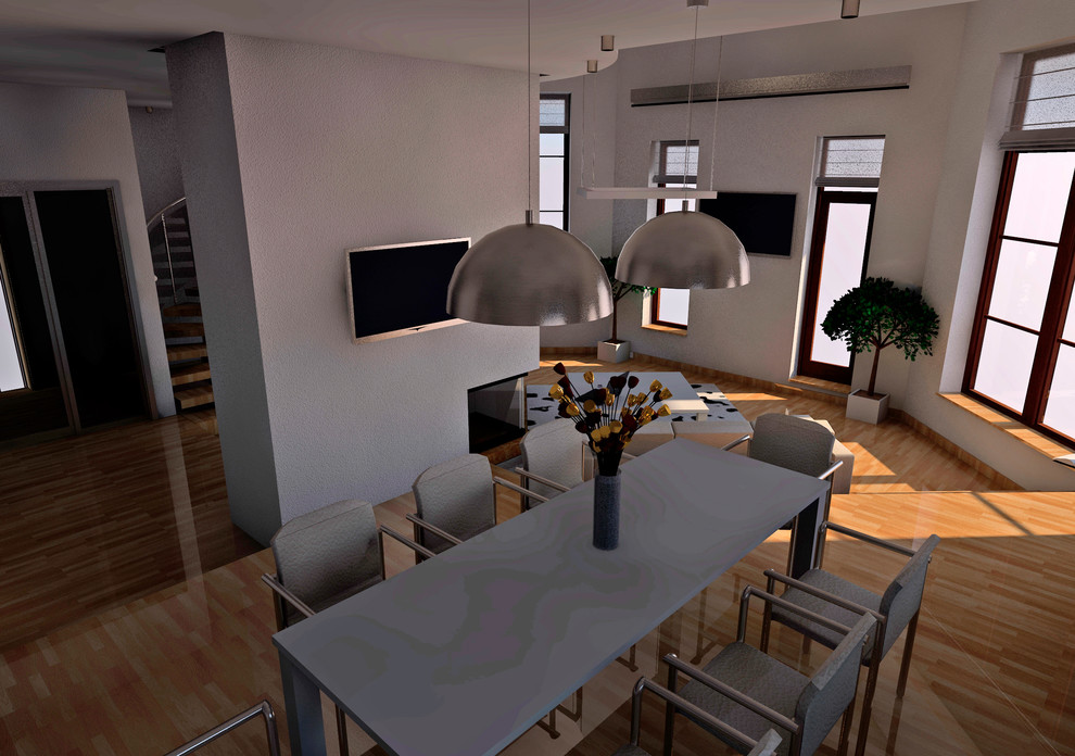 Общее пространство - прихожая, кухня, столовая, гостиная, лестница.