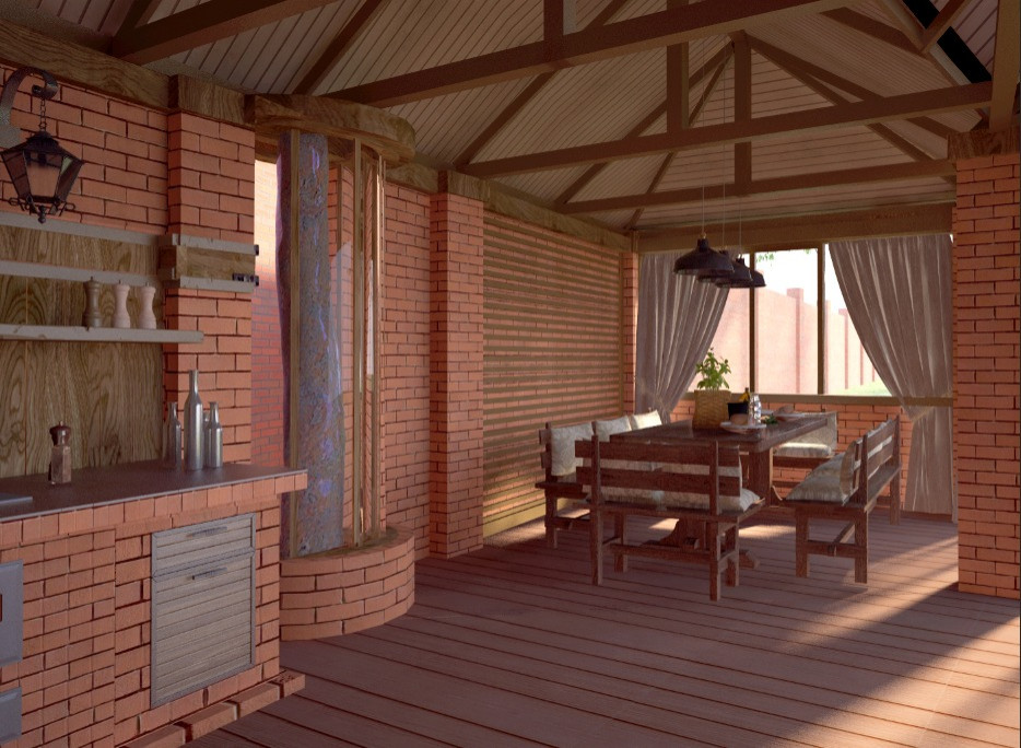 Мангальная зона с дровником и санузлом