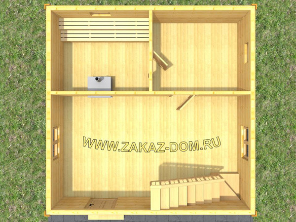 Баня из бруса с мансардой (6х6 м) - Проект № 2Б-4