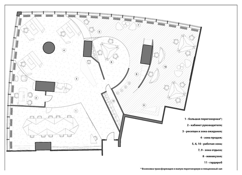 Концепция офиса для компании аэрокосмической отрасли в Москва-Сити