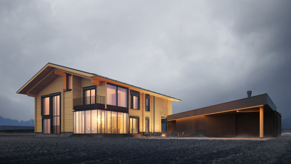 Индивидуальный жилой комплекс из дерева, камня и стекла / 650 м.кв