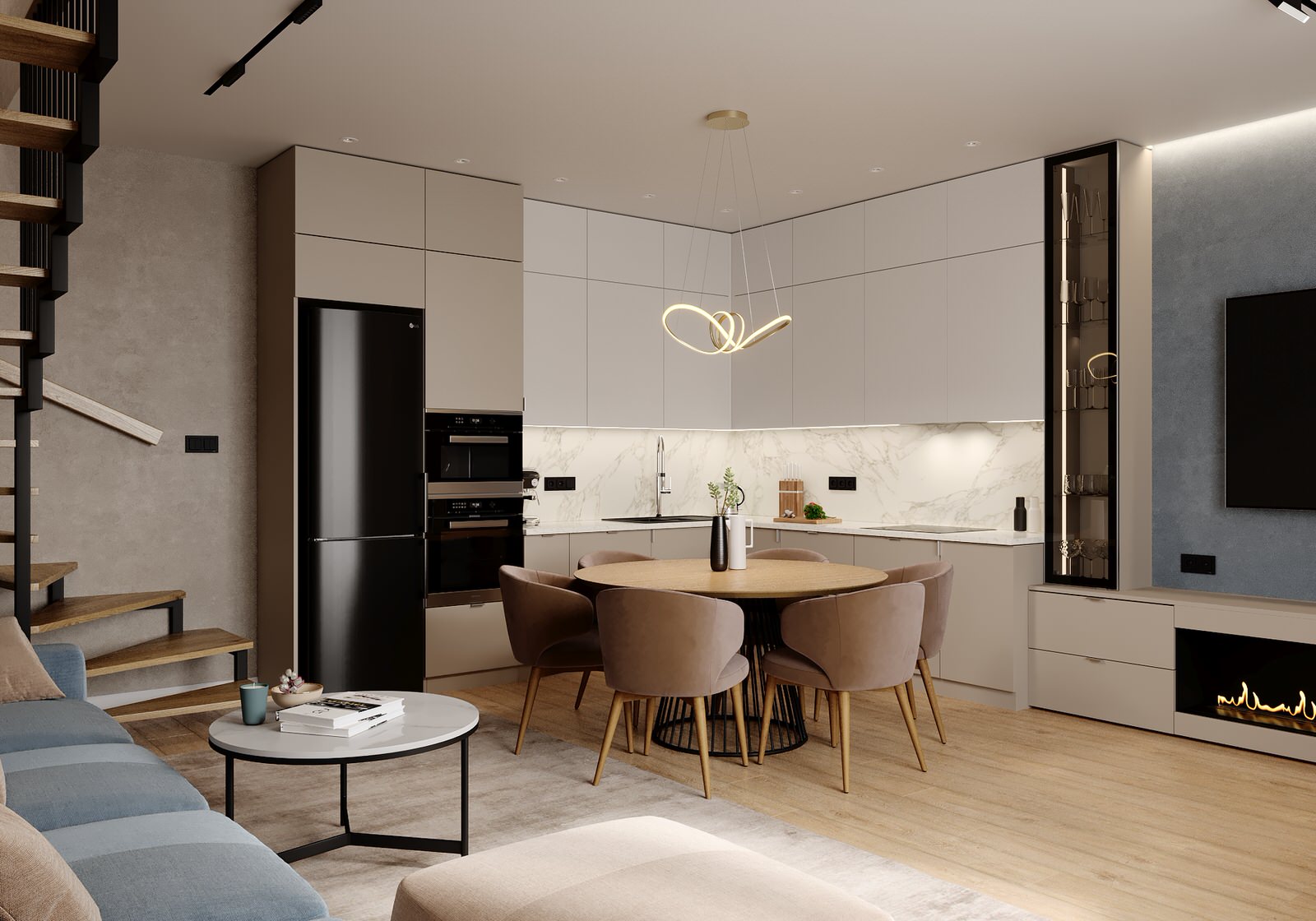 Дизайн кухни-гостиной в таунхаусе в Новосибирске