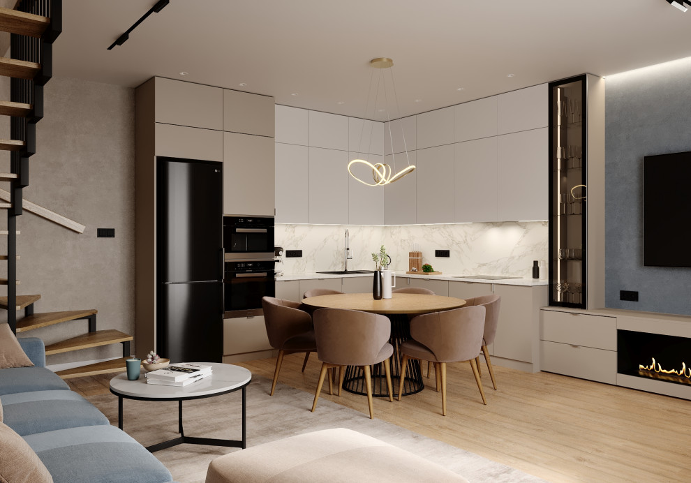 Дизайн кухни-гостиной в таунхаусе в Новосибирске