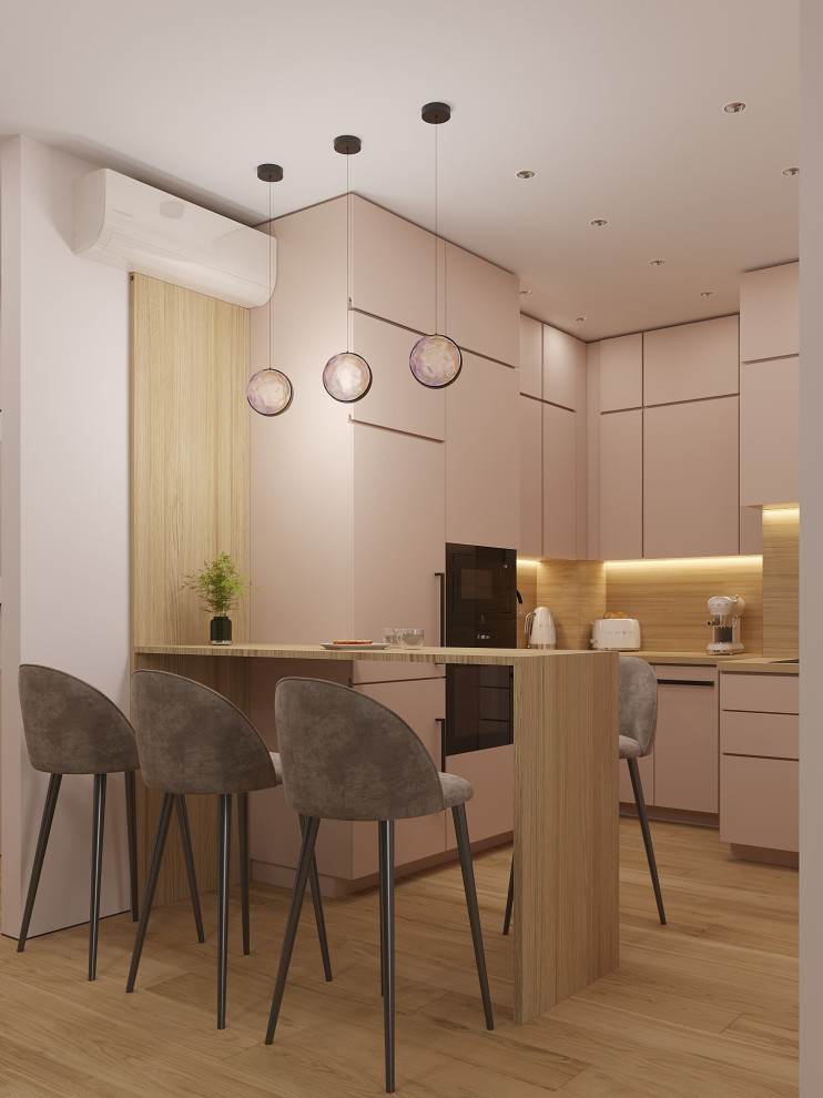 Уютная кухня-гостиная с вечерним сценарием освещения