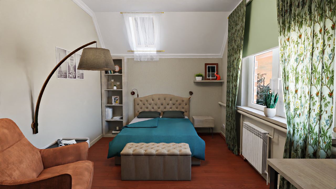 Планировочное решение, создание визуализации спальни в загородном доме