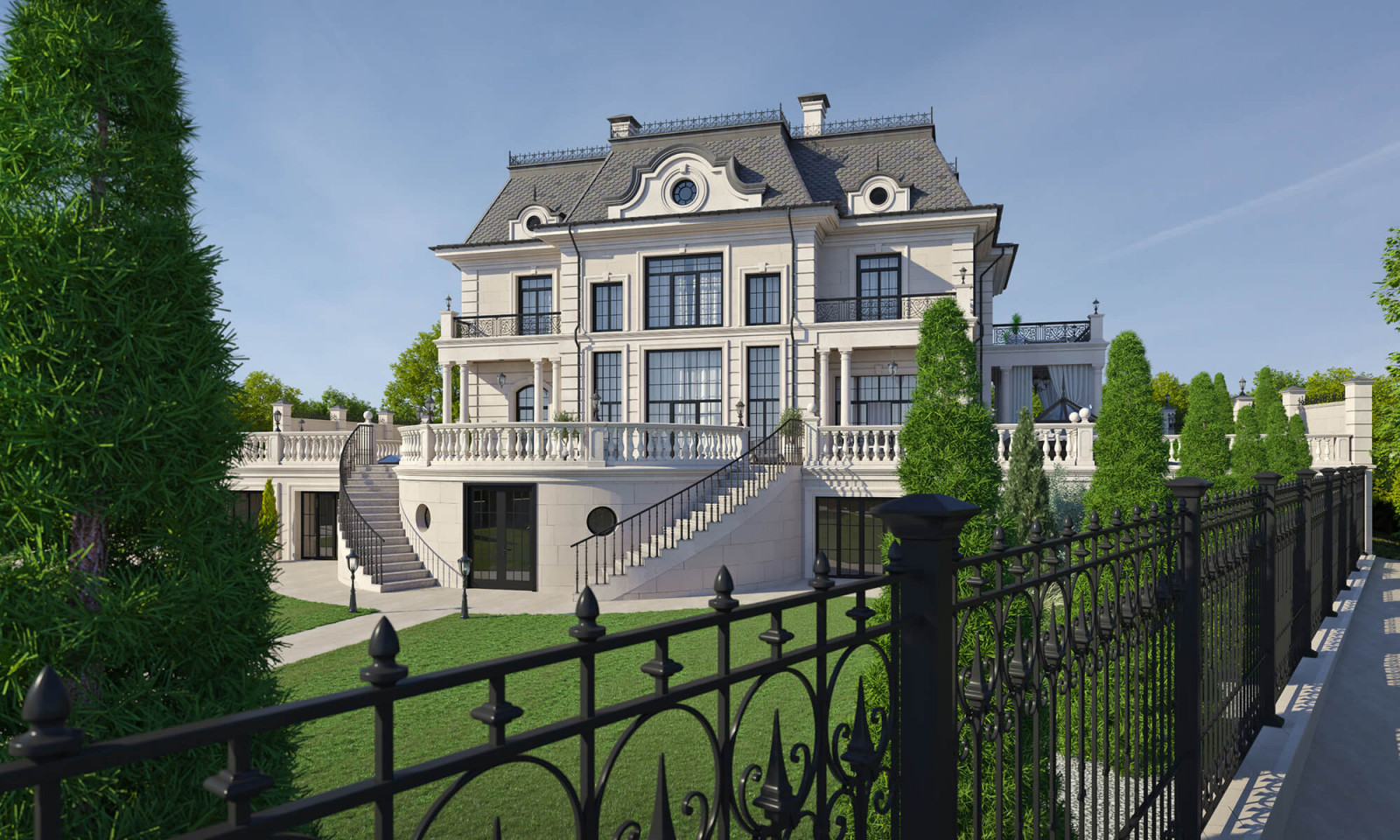 Архитектурный проект жилого дома с бассейном в классическом стиле. 1100кв.м.