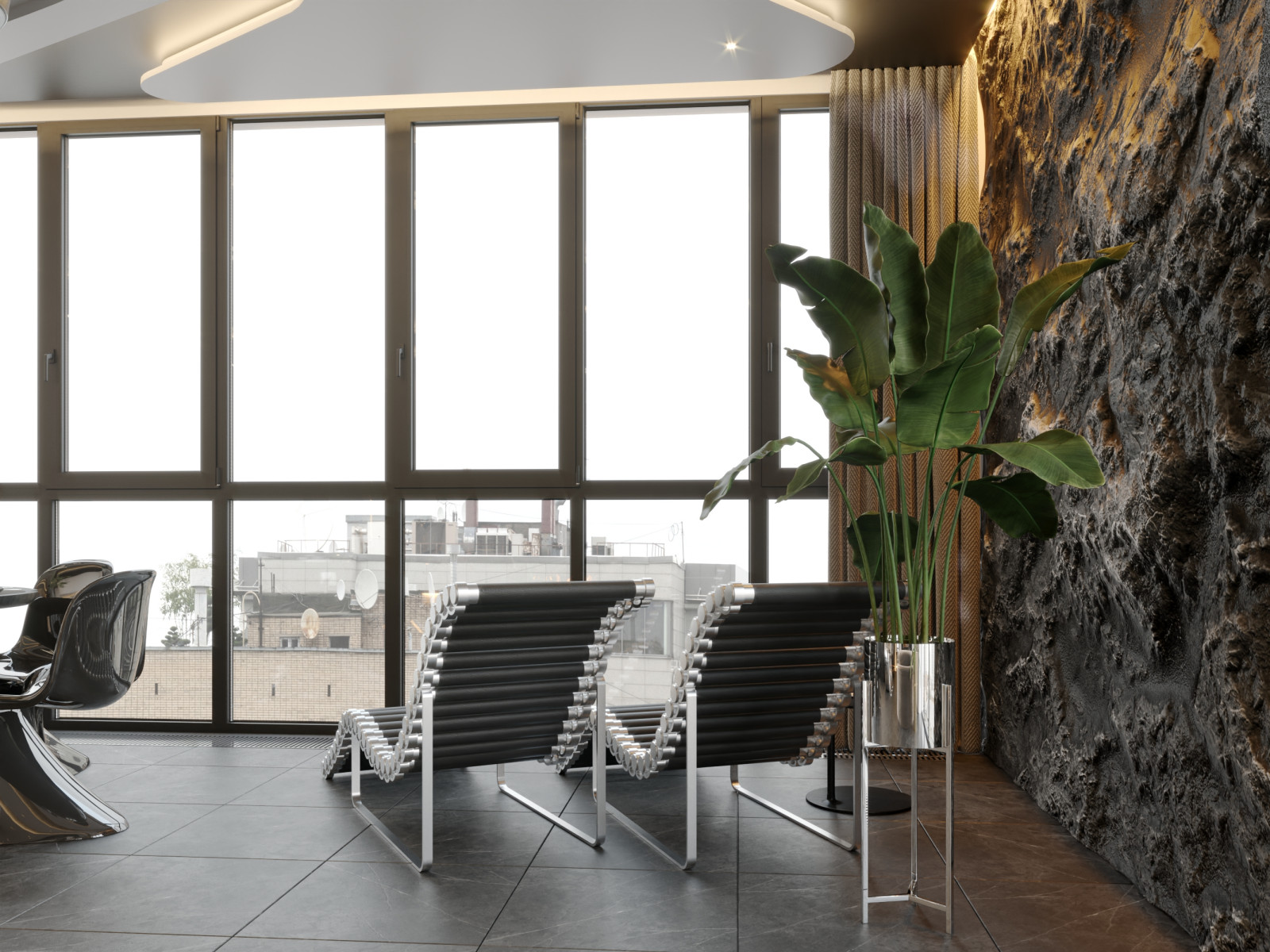 Роскошная гостиная в эклектике с элементами хайтека и минимализма, ЖК "Мегаполи"