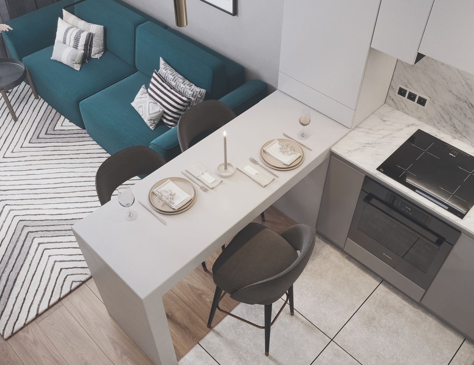 Кухня-гостиная + прихожая в ЖК от Пик