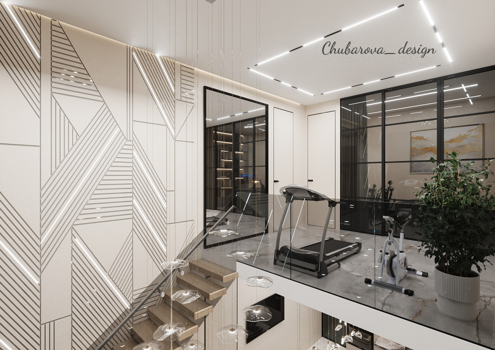 Домашний спортзал, зона спорта в двухэтажной квартире