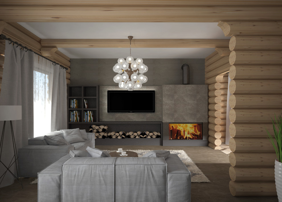 Современный интерьер в бревенчатом доме