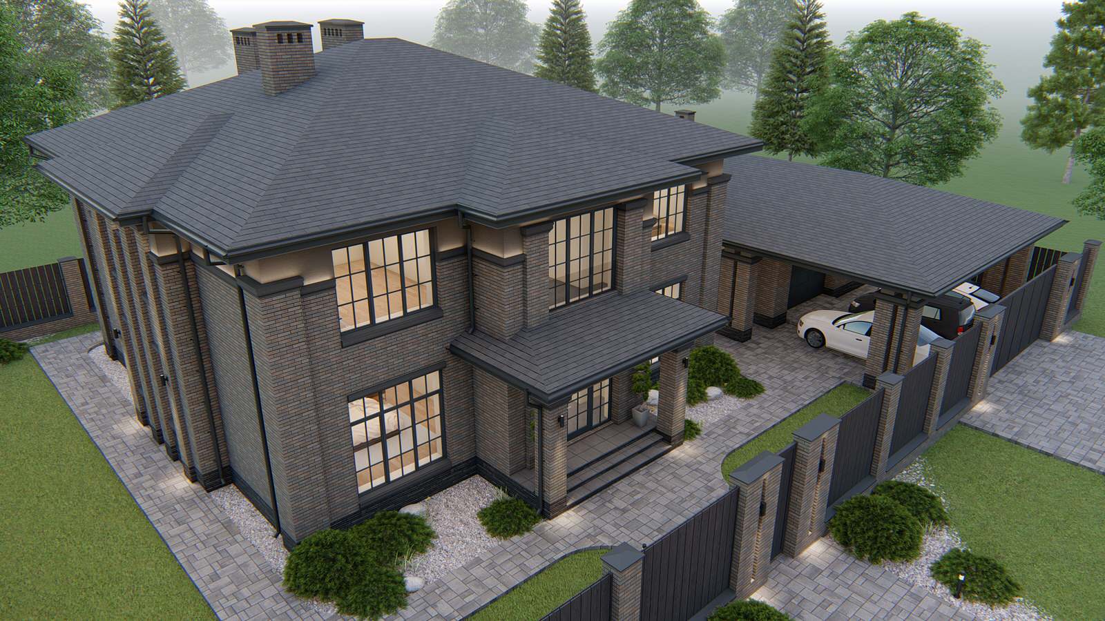 Двухэтажный дом в стиле райта